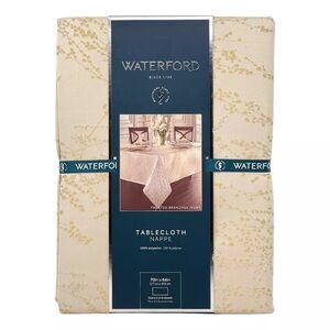 WATERFORD 70" x 84" Christmas Holiday Frosted Branches Gold Ivory Tablecloth NEW